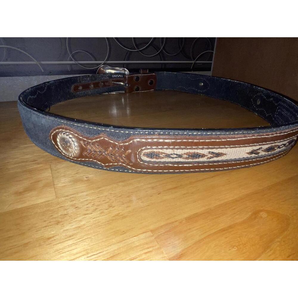 Nocona Belt Co Size 38 Genuine Leather Silver Buckle Southwestern Concho Brown - Picture 4 of 7